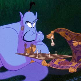 Aladdin and Genie playing Chess