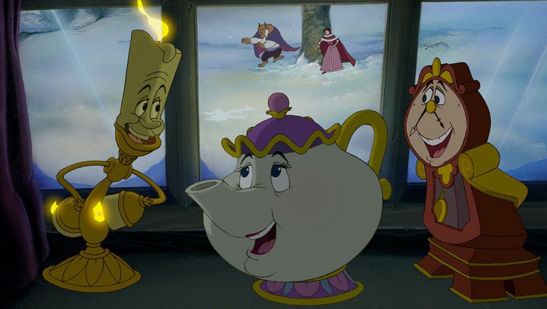 Lumiere, Mrs. Potts, and Cogsworth