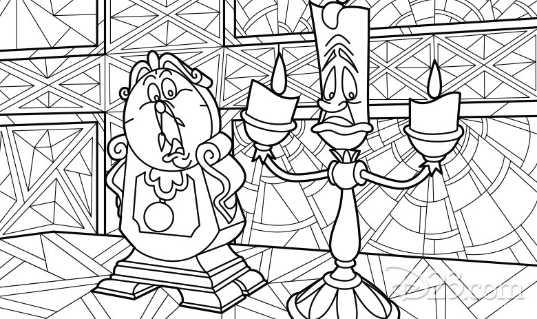 Lumiere and Cogsworth coloring page