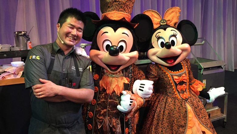 Chef Yuhi, Mickey Mouse, and Minnie Mouse