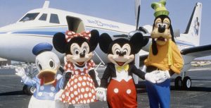 Mickey, Minnie, Donald, and Goofy with Walt Disney's plane