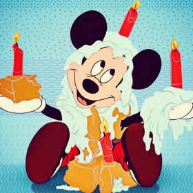 Mickey Mouse with birthday cake