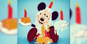 Mickey Mouse with birthday cake