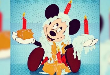 Mickey Mouse with birthday cake
