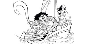 Moana and Maui coloring page