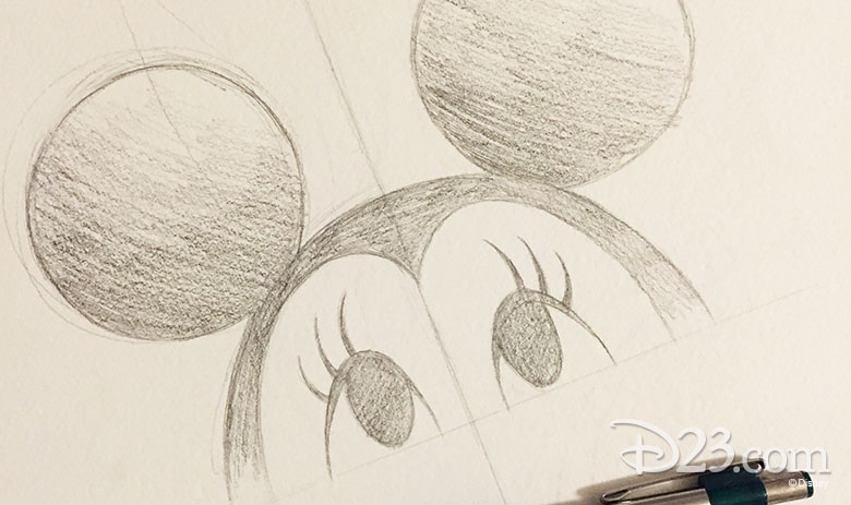 Eric’s rough pencil sketch of Minnie Mouse