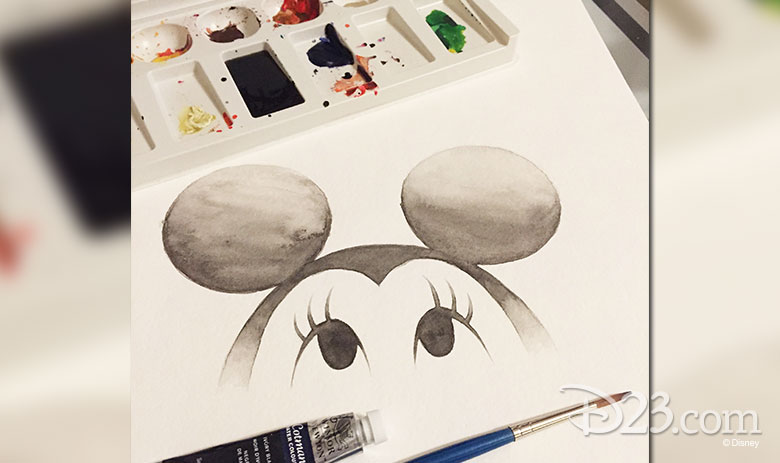 Eric’s watercolor of Minnie Mouse