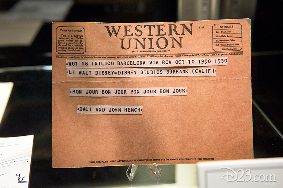 Telegram (facsimile) from Salvador Dali and John Hench to Walt Disney, Barcelona, 1950