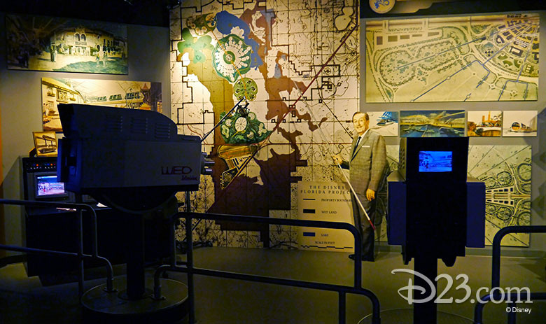 Walt’s final appearance on film—for the EPCOT project—is recreated inside One Man’s Dream.