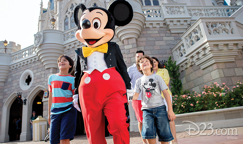 Mickey at the Magic Kingdom with guests