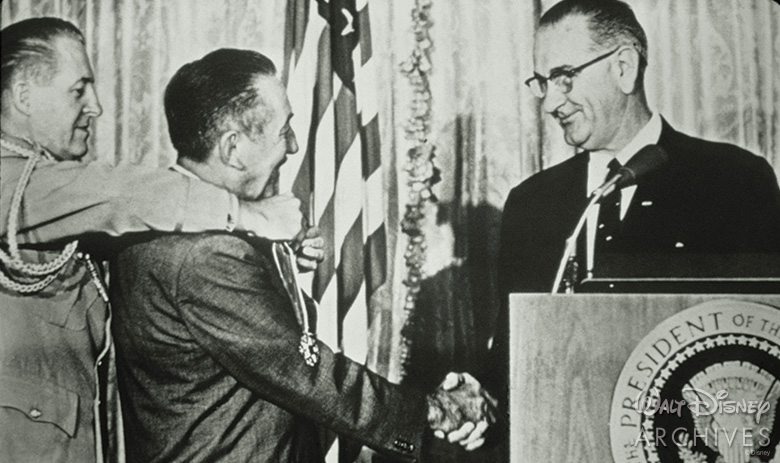 Lyndon B. Johnson presented Walt Disney with his Presidential Medal of Freedom