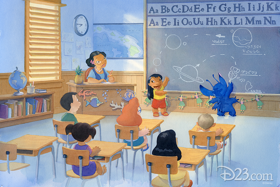 Lilo & Stitch Production Art - Lilo and Stitch diagram to other students about Stitch's space travels