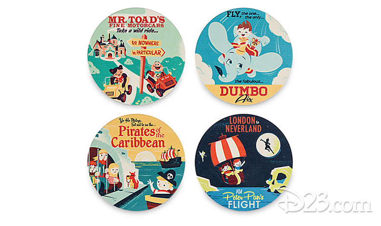 Disneyland Attractions Retro Art Coaster Set