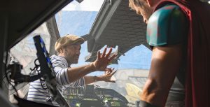 Taika Waititi on set with Chris Hemsworth