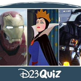 A blue half circle takes up most of a white graphic. Inside the circle is a rectangle with 5 photos side by side. To the far left is the Beast from Beauty and the Beast with an angry look on his face. To the right of that picture is a picture of Iron Man. To the right of that picture is Maleficent from Sleeping Beauty who has a shocked look on her face. To the right of that picture is Darth Vader from Star Wars and next to his picture to the far right is Griffelkin from H-E Double Hockey Sticks, played by Will Friedle, with a red hockey stick in hand and angry look on his face.