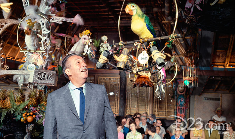 Walt Disney with Jose inside the Enchanted Tiki Room