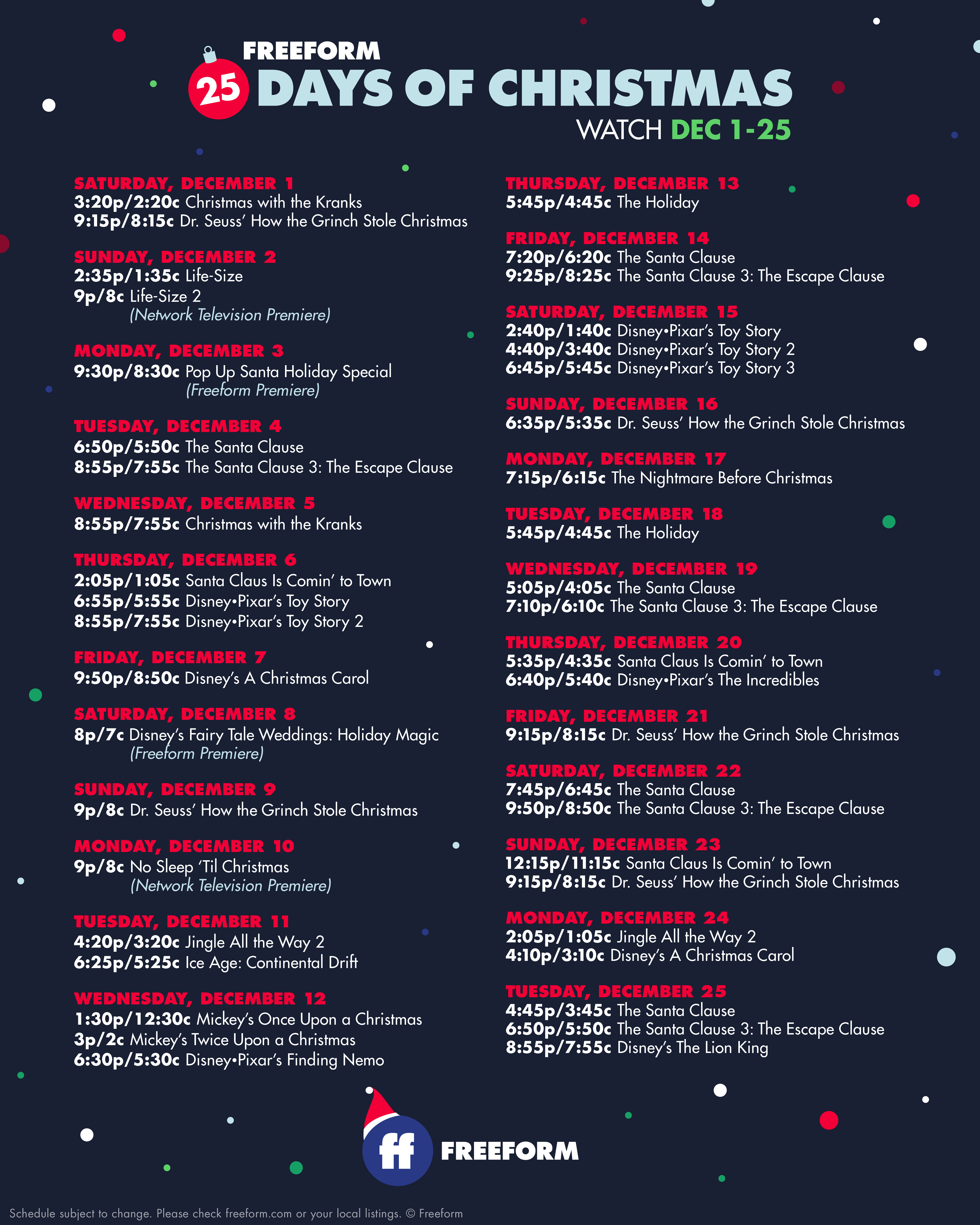 freeform christmas schedule 2020 Freeform S 25 Days Of Christmas And Shareyourears Plus More In News Briefs D23 freeform christmas schedule 2020