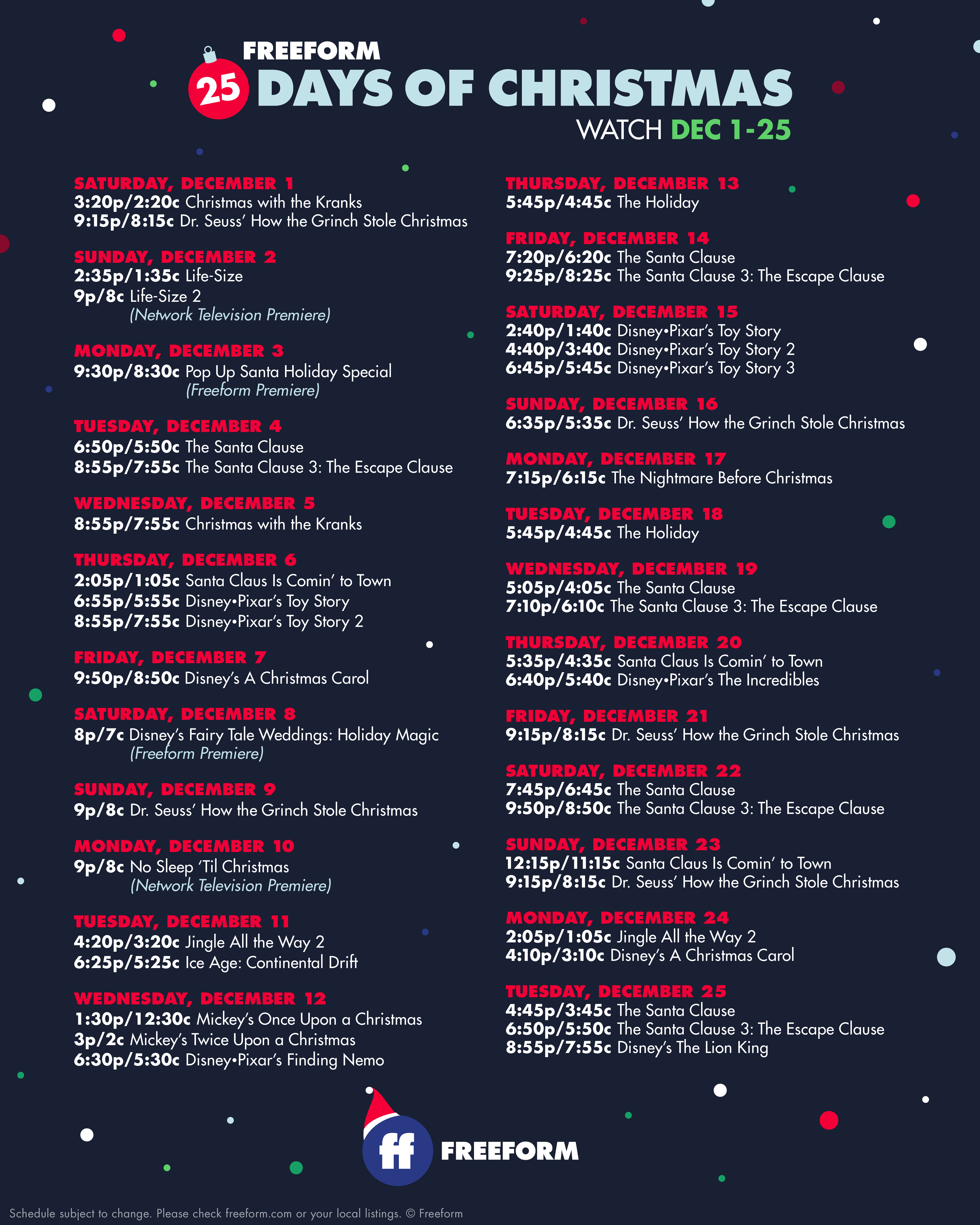 freeform christmas 2020 schedule Freeform S 25 Days Of Christmas And Shareyourears Plus More In News Briefs D23 freeform christmas 2020 schedule