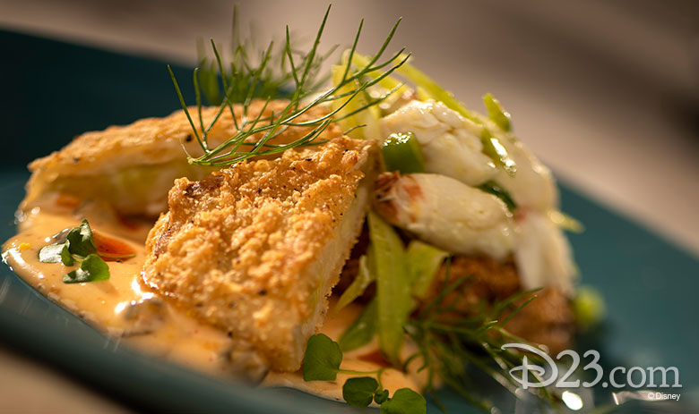 Fried Green Tomatoes with Blue Crab-Fennel Salad, Remoulade, and Smoked Paprika Oil