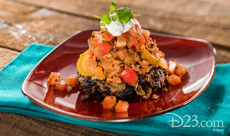 Carne Guisada with Black Bean Cake and Cilantro-Lime Sour Cream