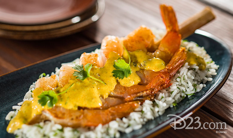 Sugar Cane Shrimp Skewer with Steamed Rice and Coconut-Lime Sauce