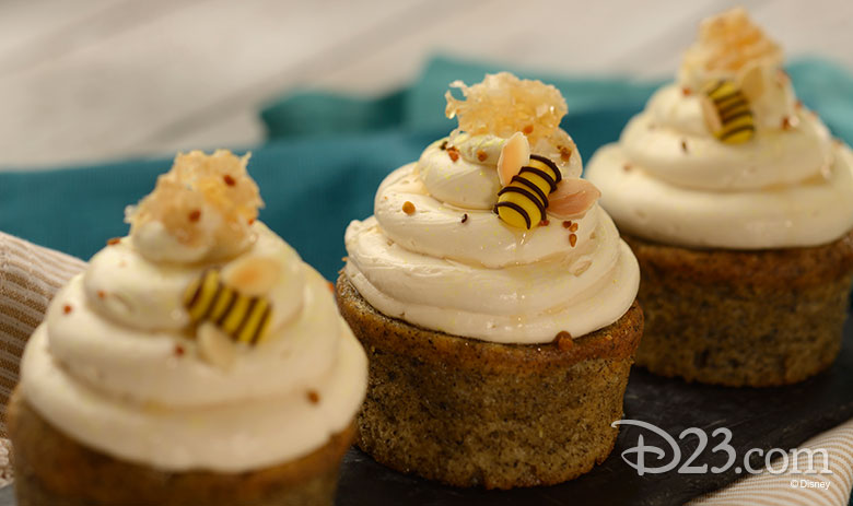 Earl Grey Tea Cake with Orange-Honey Filling topped with Honeybell Tangelo Buttercream, Honeycomb, and Bee Pollen