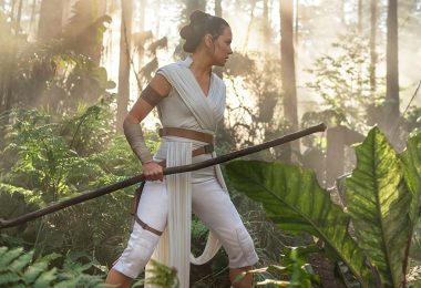 Daisy Ridley as Rey in the forest