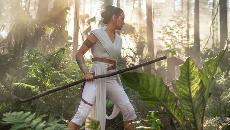 Daisy Ridley as Rey in the forest