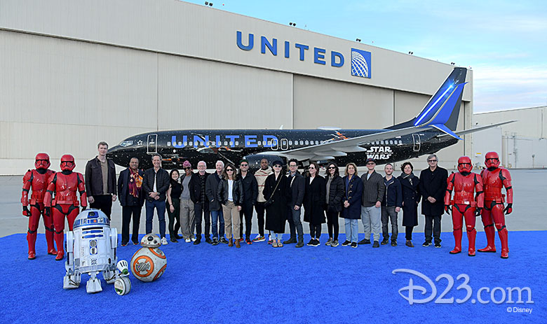 the rise of skywalker cast and the united airlines plane