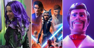 descendants mal, asohka, anakin, and obi-wan, and duke caboom