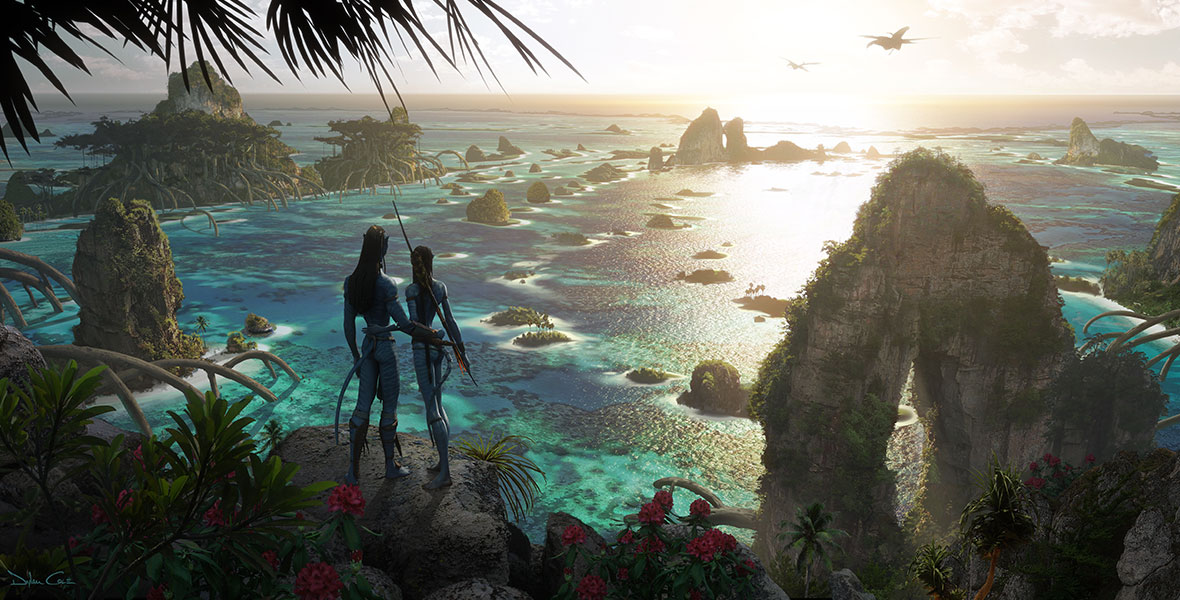 avatar 2 concept art of jake and neytiri looking over the see