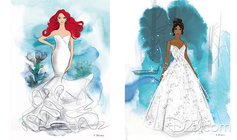 Ariel and Tiana concept art dresses