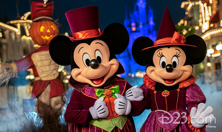 Mickey and Minnie in Halloween costumes