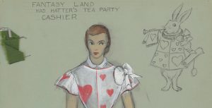 Fantasy Land Mad Hatter’s Tea Party Cashier costume sketch by Renié Conley