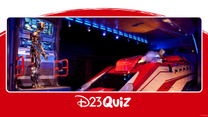 An image of C3PEO and a vehicle in the Disneyland attraction, Star Tours.