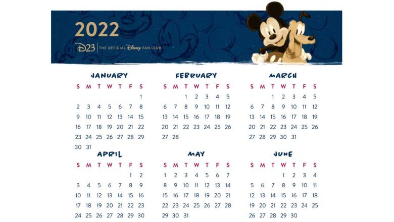 2022 D23 Calendar Printable - Mickey and Pluto
