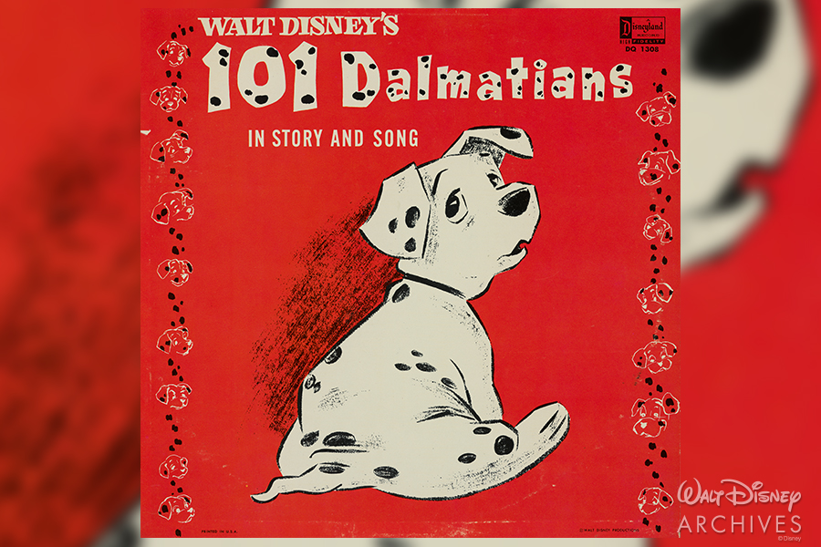 Walt Disney’s 101 Dalmatians Story and Song vinyl record; note how the cover art employs a model sketch of Rolly.
