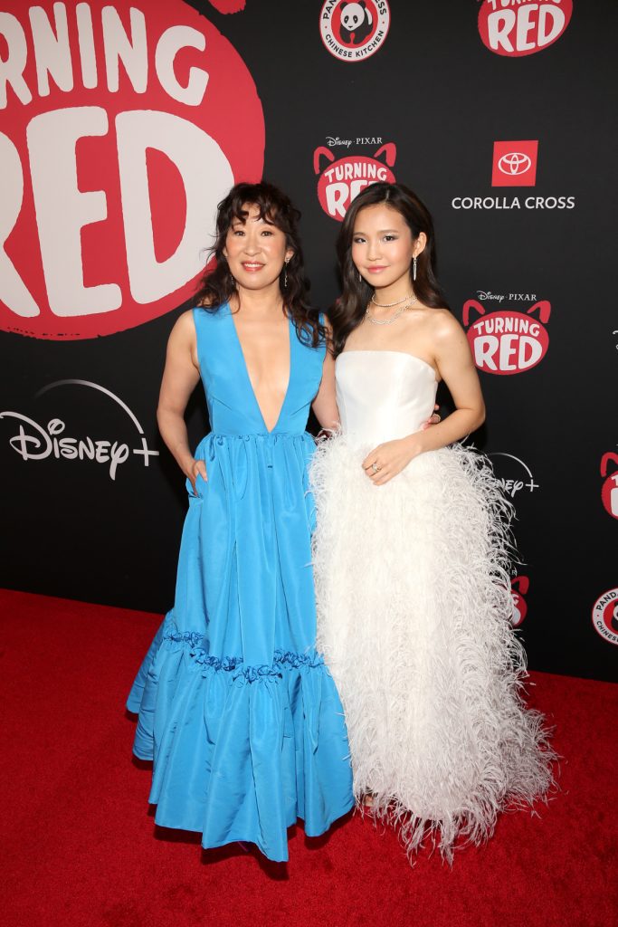 LOS ANGELES, CALIFORNIA - MARCH 01: (L-R) Sandra Oh and Rosalie Chiang attend the world premiere of Disney and Pixar's Turning Red at El Capitan Theatre in Hollywood, California on March 01, 2022 to celebrate the launch on Disney+ on March 11th. (Photo by Jesse Grant/Getty Images for Disney)