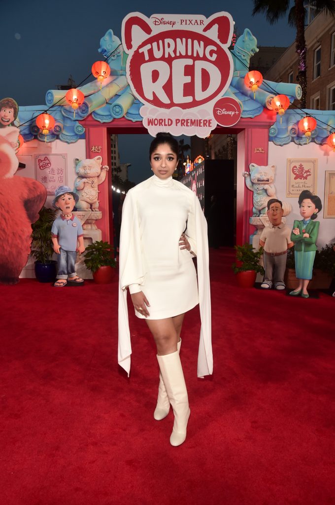 LOS ANGELES, CALIFORNIA - MARCH 01:  Maitreyi Ramakrishnan attends the world premiere of Disney and Pixar's Turning Red at El Capitan Theatre in Hollywood, California on March 01, 2022 to celebrate the launch on Disney+ on March 11th. (Photo by Alberto E. Rodriguez/Getty Images for Disney)