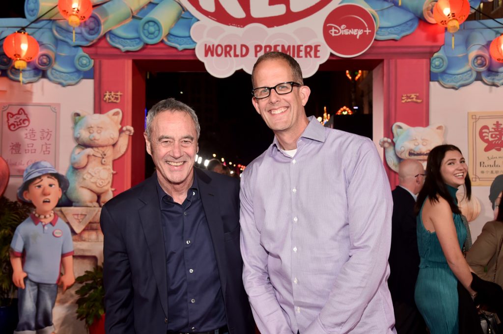 LOS ANGELES, CALIFORNIA - MARCH 01: (L-R) Jim Morris, Pixar Animation Studio President and Pete Docter, Pixar Animation Studio CCO and Executive Producer attend the world premiere of Disney and Pixar's Turning Red at El Capitan Theatre in Hollywood, California on March 01, 2022 to celebrate the launch on Disney+ on March 11th. (Photo by Alberto E. Rodriguez/Getty Images for Disney)