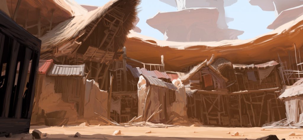 Tail’s few and scant structures emphasize the individualized lifestyle that has grown out of people’s disconnection from one another – epitomizing the fractured world of Kumandra. The bleak, desert landscape of Tail has led its people to be improvisational, recycling everything from clothing to buildings. Walt Disney Animation Studios’ “Raya and the Last Dragon” will be in theaters and on Disney+ with Premier Access on March 5, 2021.