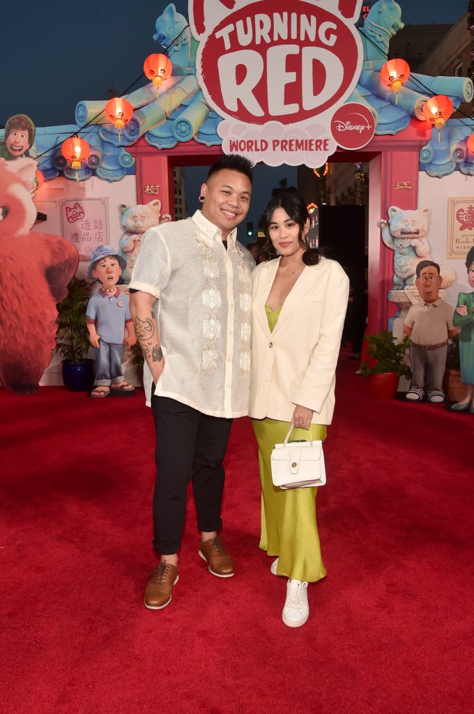 LOS ANGELES, CALIFORNIA - MARCH 01: (L-R) AJ Rafael and Allyssa Navarro attend the world premiere of Disney and Pixar's Turning Red at El Capitan Theatre in Hollywood, California on March 01, 2022 to celebrate the launch on Disney+ on March 11th. (Photo by Alberto E. Rodriguez/Getty Images for Disney)