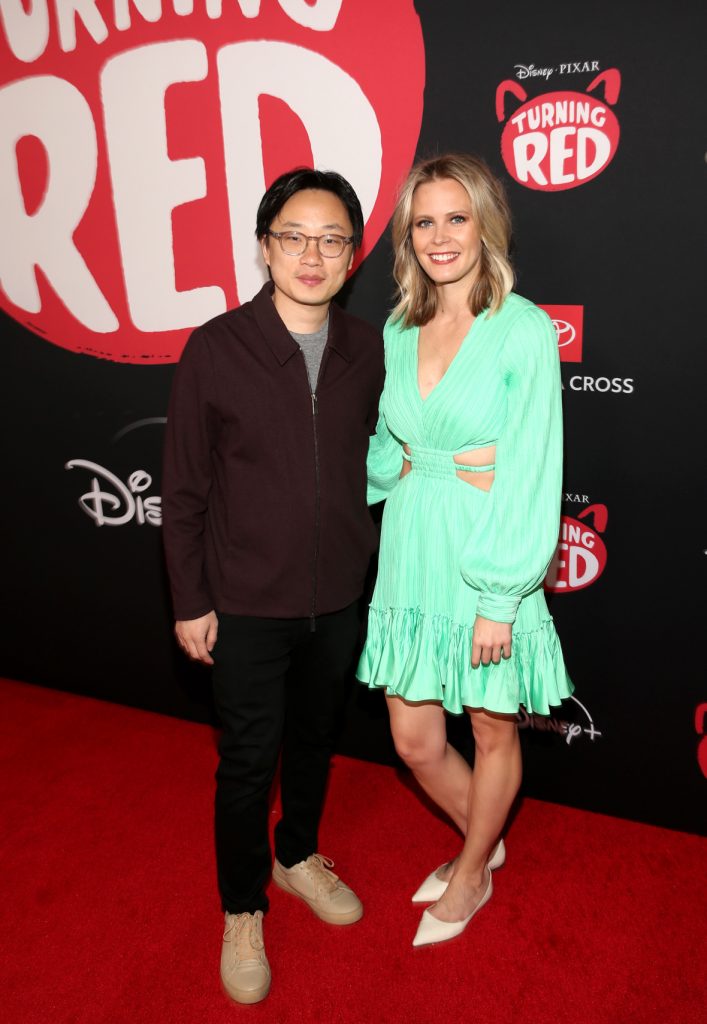 LOS ANGELES, CALIFORNIA - MARCH 01: (L-R) Jimmy O. Yang and Bri Kimmel attend the world premiere of Disney and Pixar's Turning Red at El Capitan Theatre in Hollywood, California on March 01, 2022 to celebrate the launch on Disney+ on March 11th. (Photo by Jesse Grant/Getty Images for Disney)