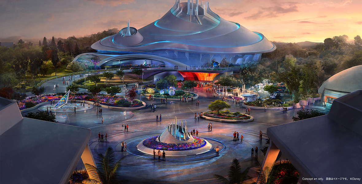 Colorful artist rendering of Tokyo Disneyland’s planned Space Mountain transformation.
