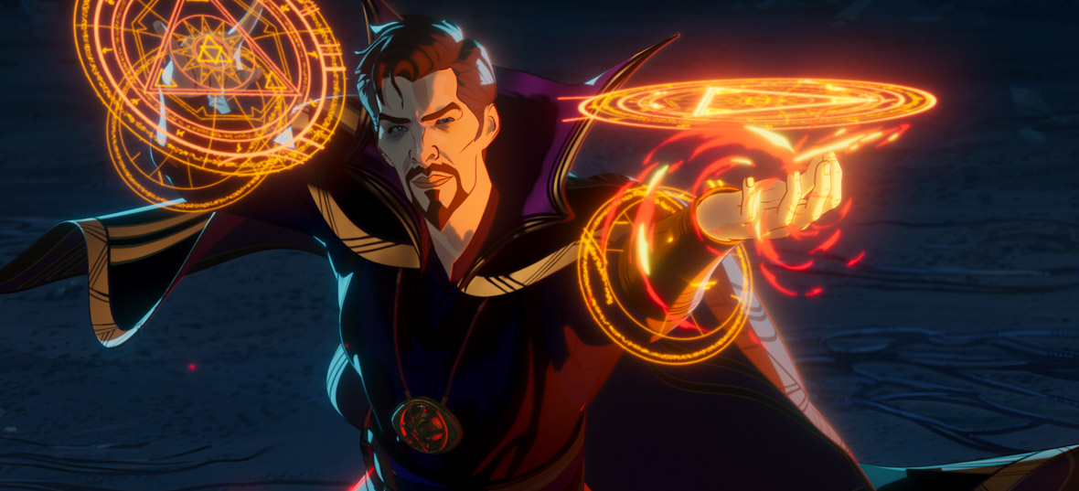 Animated Stephen Strange conjures a crystalline fractal shield in Marvel Studios’ What If…?