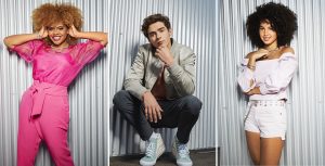 Dara Reneé, Joshua Bassett, and Sofia Wylie pose for High School Musical: The Musical: The Series season two promotional photos.
