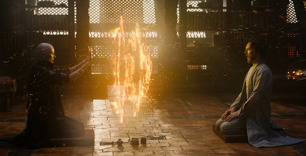 The Ancient One teaches Stephen Strange the ways of the Mystic Arts in Doctor Strange (2016).