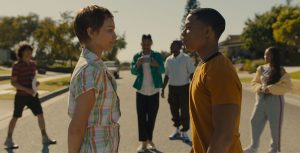 (L-R) Grace VanderWaal as Stargirl Caraway, Tyrel Jackson Williams as Terrell, and Elijah Richardson as Evan rehearse a dance scene for their movie in Disney+’s live-action film Hollywood Stargirl.