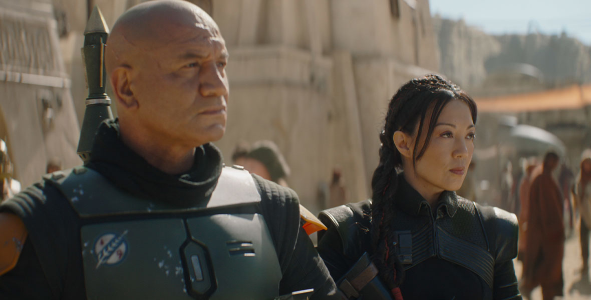 Ming-Na Wen and Temuera Morrison from Disney+’s The Book of Boba Fett