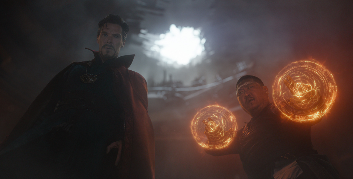 Doctor Strange and Wong learn of Thanos’ master plan in Avengers: Infinity War (2018).